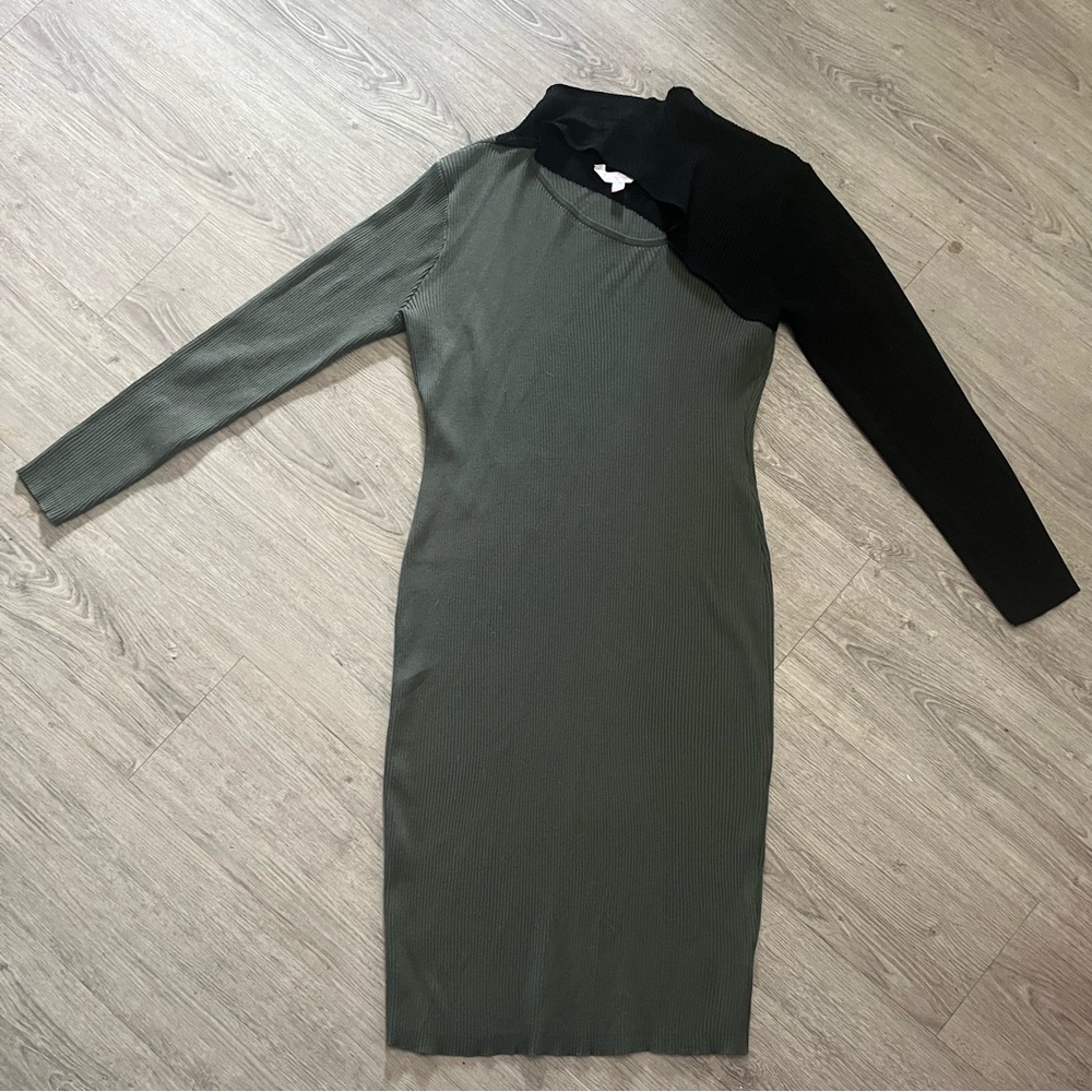 Olive green and black sweater dress